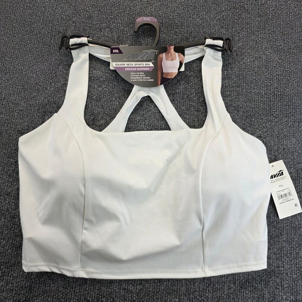 Avia Square Neck Sports Bra XXL White Racerback Stretch Running Athletic Workout